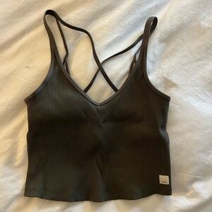 Vuori Ribbed Crop Top Strappy Fitted Tank Top in Green